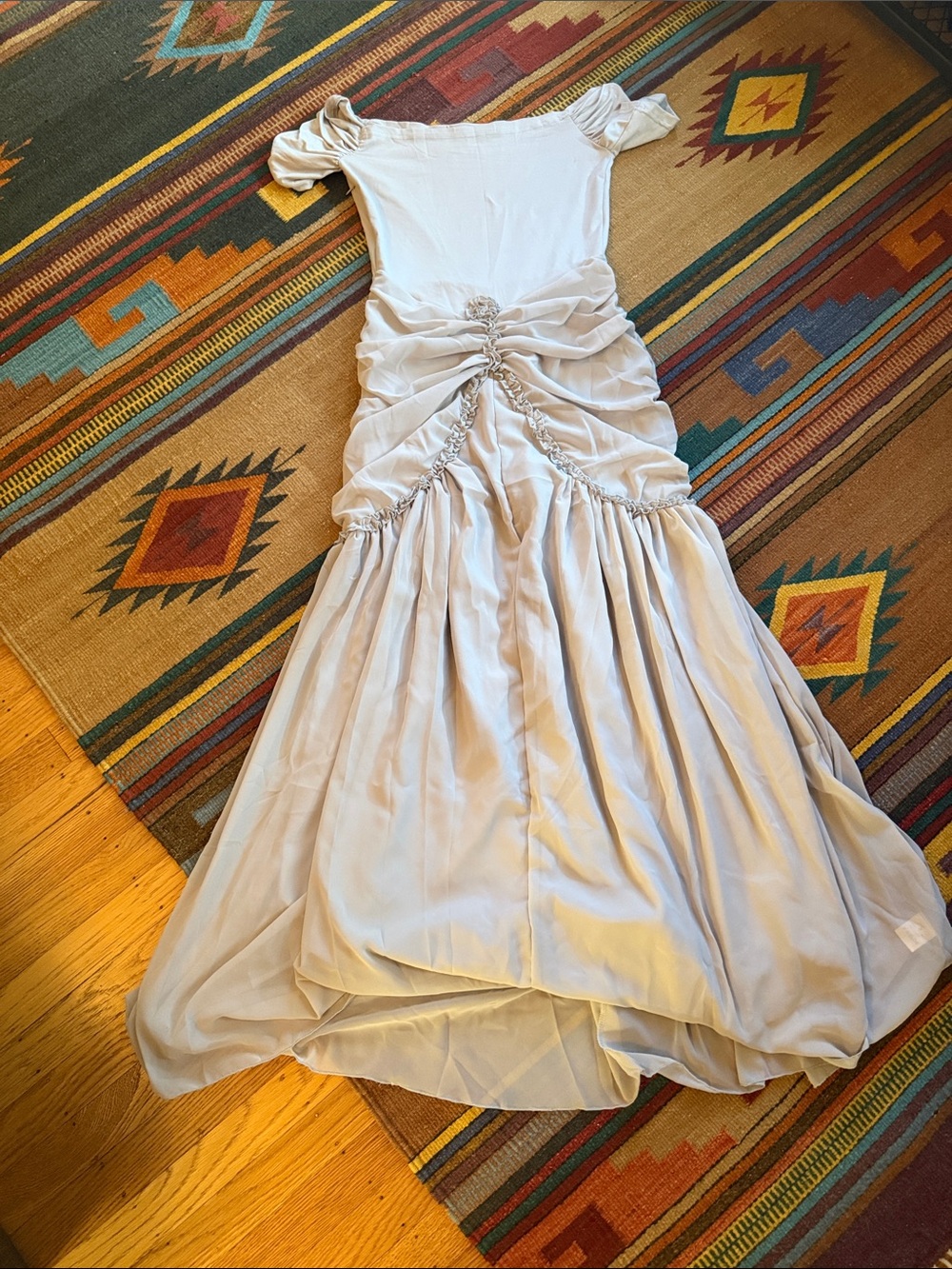 Elegant Light Gray Maxi Dress with Ruched Detail